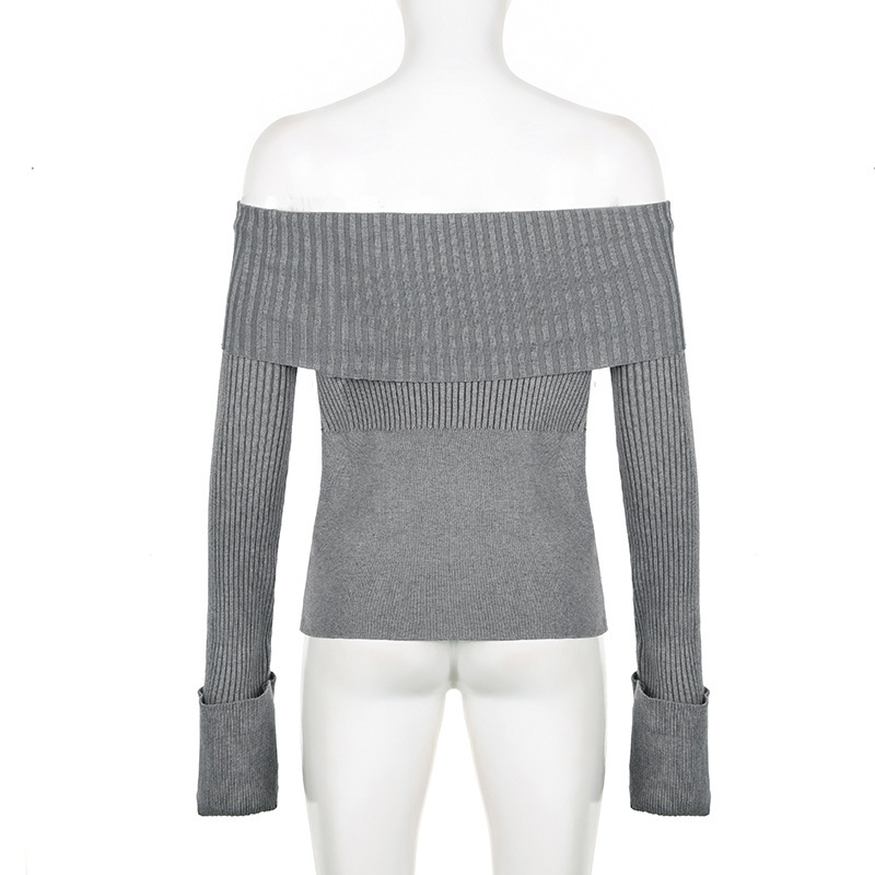 Woolen Bardot Zip Blush Plain Full Sleeve Sweater