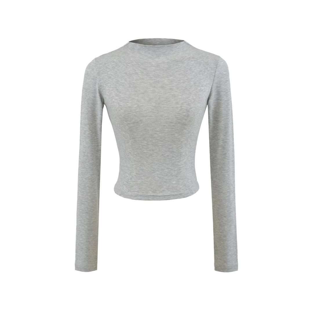 Slim Plain Mock Turtleneck Long Sleeve Belly Tee