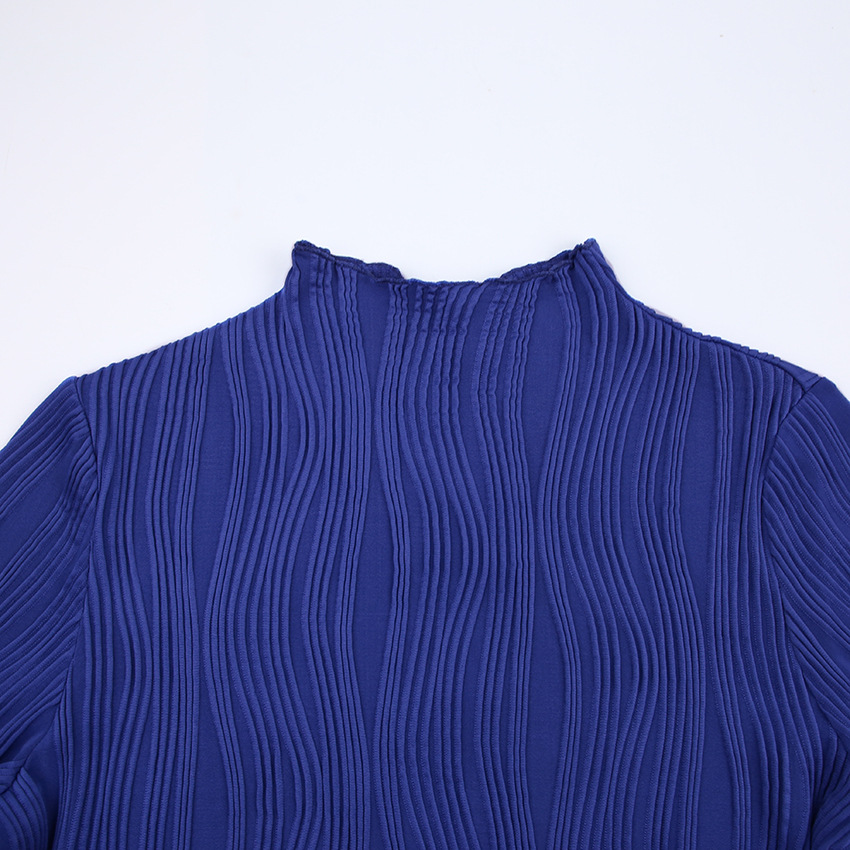 Ladies Navy Turtleneck Fitted Jersey Knit Pullover