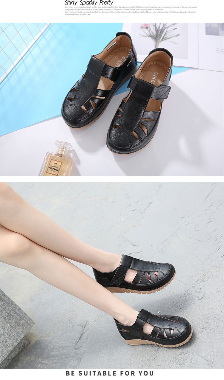 Single shoe slope with car stitching lightweight Velcro hollowed out mom's shoes