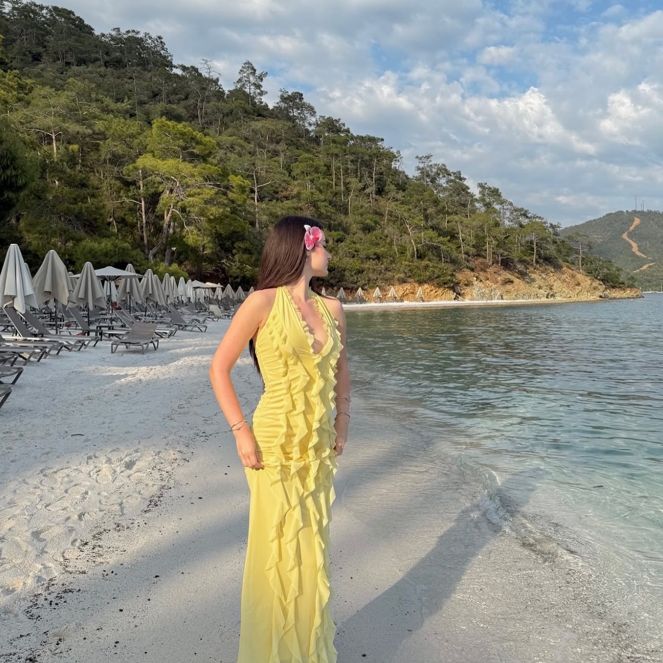 Yellow Solid Color Strapless Sexy Backless Lace High-Grade Dress Long Dress