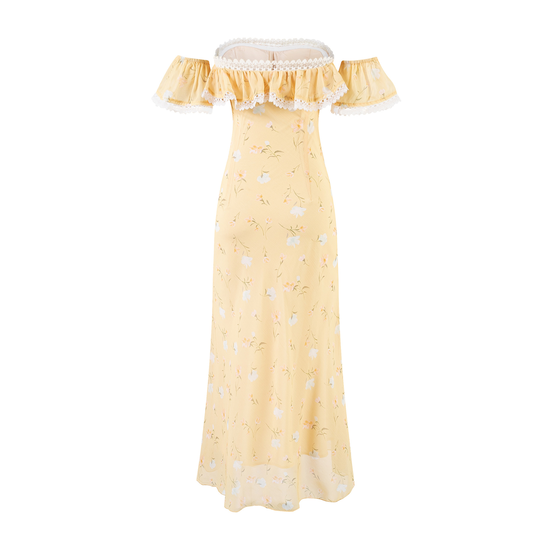 One-Shoulder Ruffle Lace Splicing Waist-Cinched Mermaid Dress