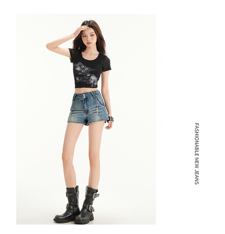 High-Waisted Distressed Denim Shorts for Women Arrival Elastic Outerwear Slimming A-Line Mini Skirt Hot Pants