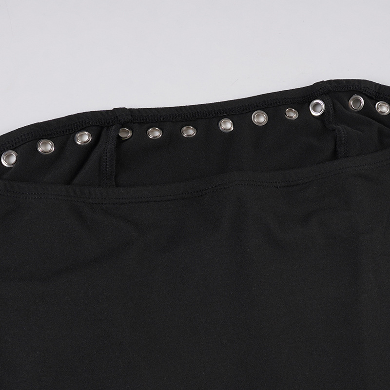 Sweet and Spicy Style Tube Top Waist-Cinching Fluffy Cake Skirt Design Eyelet Perforated Mini Short Dress