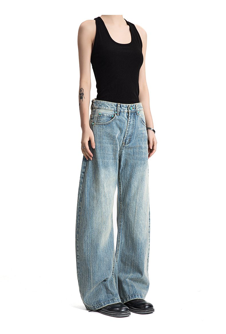 Washed Bamboo Slub Faded White Unisex Summer Loose Straight Denim Pants