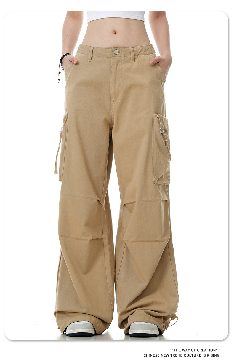Vintage Multi-Pocket Slim Straight Loose Wide-Leg Casual Paratrooper Trousers
