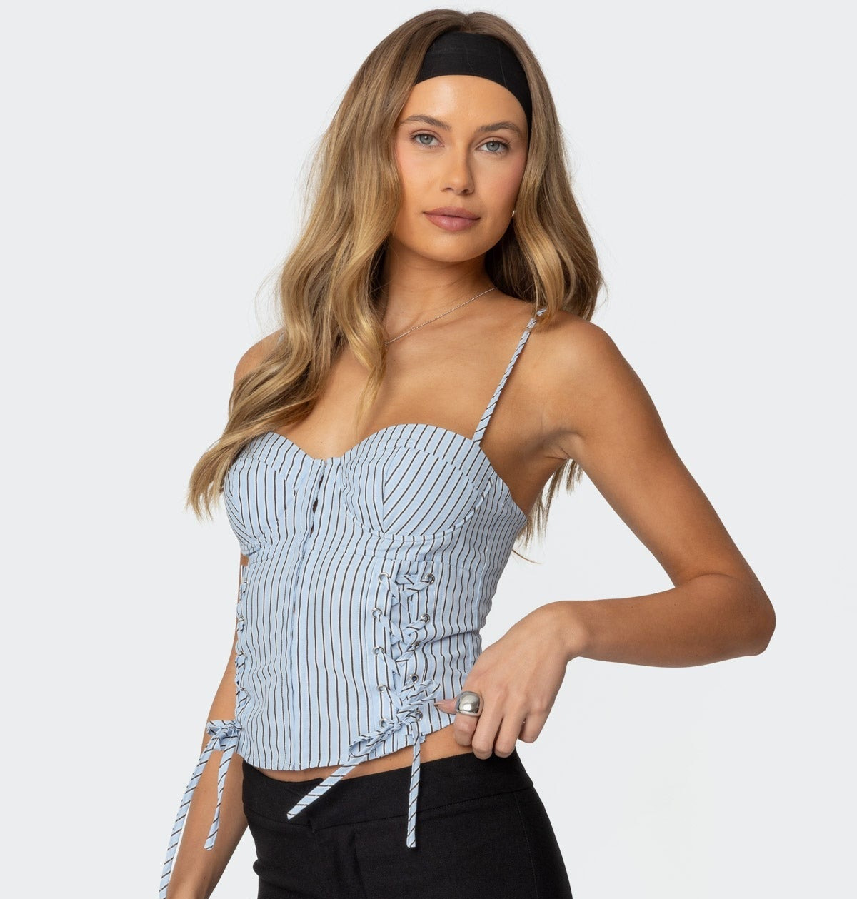 Blue striped chest wrapped small camisole vest