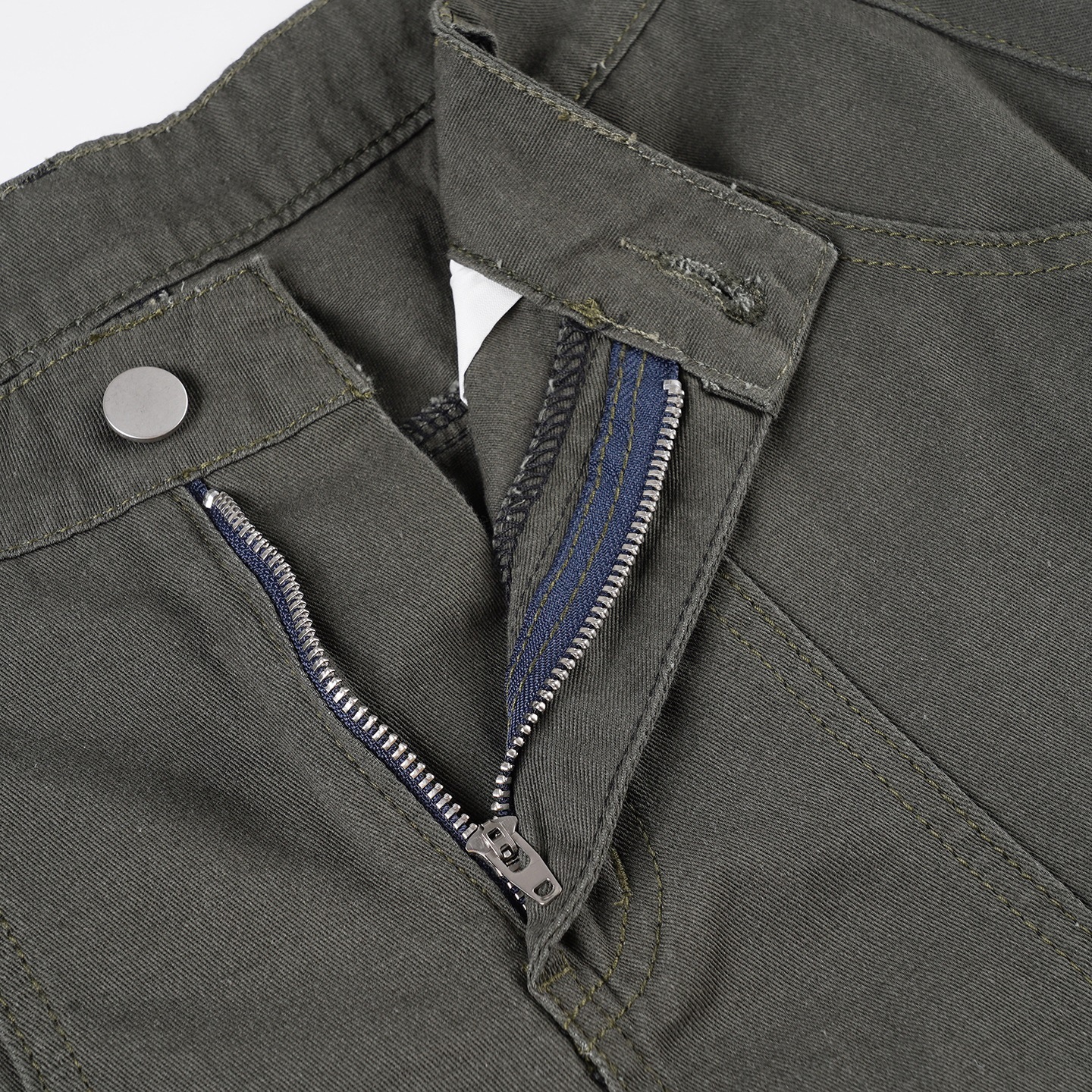 Low waisted denim retro workwear military green casual pants