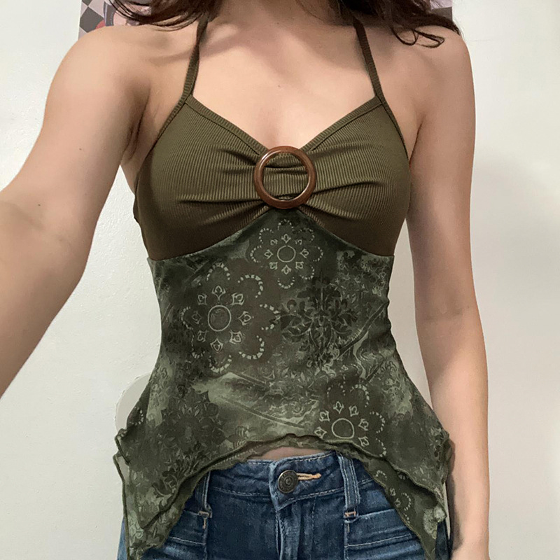 Sage Open Back Fitted Strap Ruching Clasp Vest