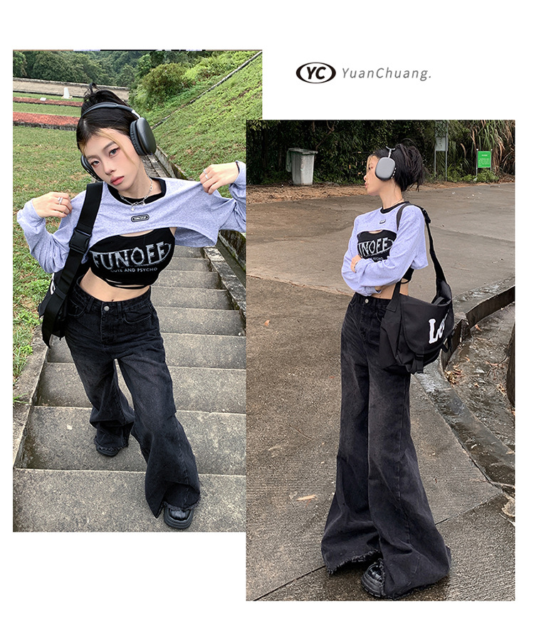 Women's Wide-Leg Flared Jeans Summer Loose Floor-Length Trumpet Pants
