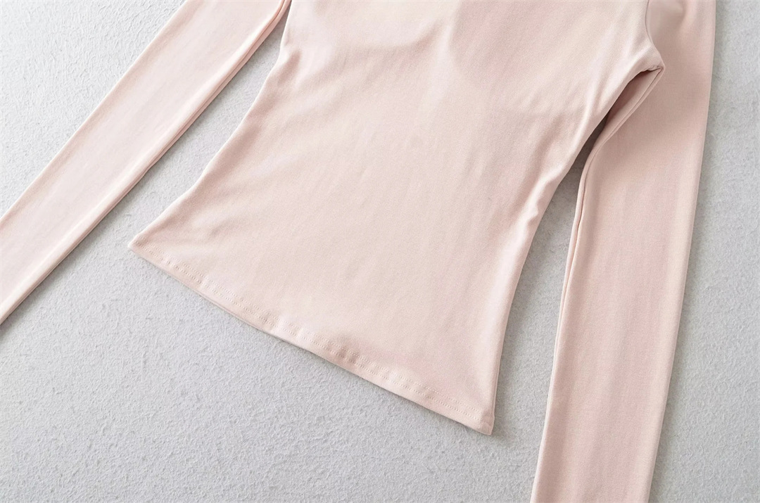 Slim Fit Wrist-Length Plain Slant-Neck Bra-Cup Blouse