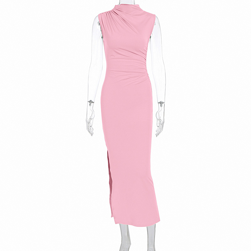 Mock Neck Side Split Bodycon Maxi Dress