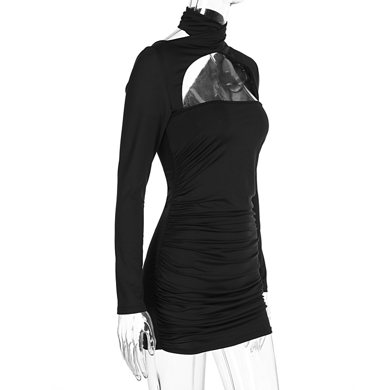 Cross hanging neck hollowed out backless long sleeved short dress