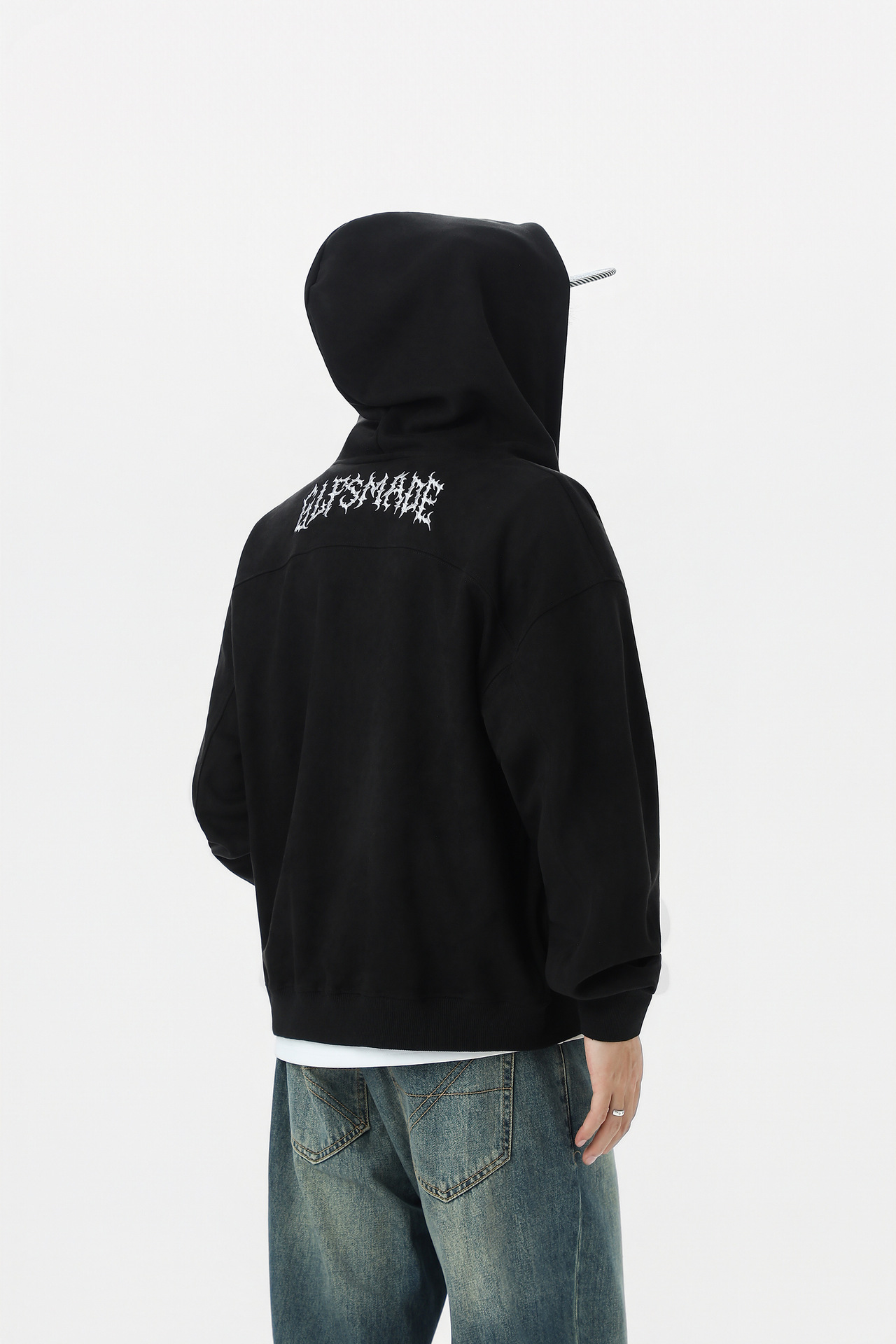 Retro Color-Block Letter Print Hooded Zip-Up Sweater