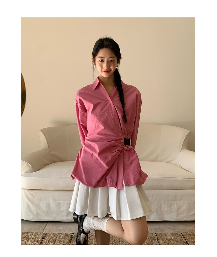 Ladies' Oversized Polo Collar Full Sleeve Gathered Shirt