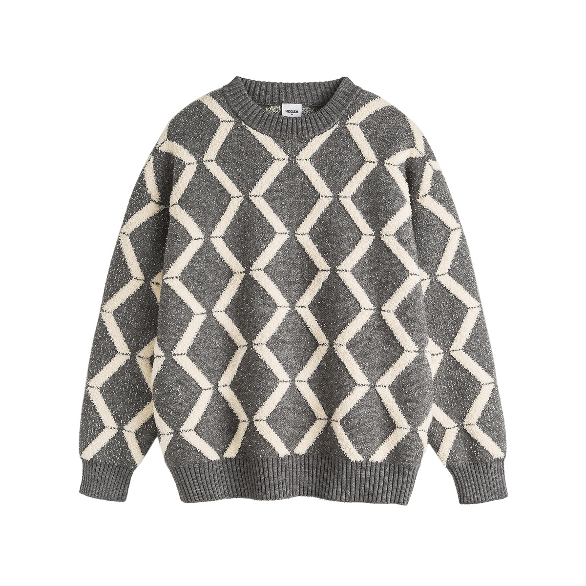 Men Crewneck Oversized Colorblock Japanese Workwear Sweater