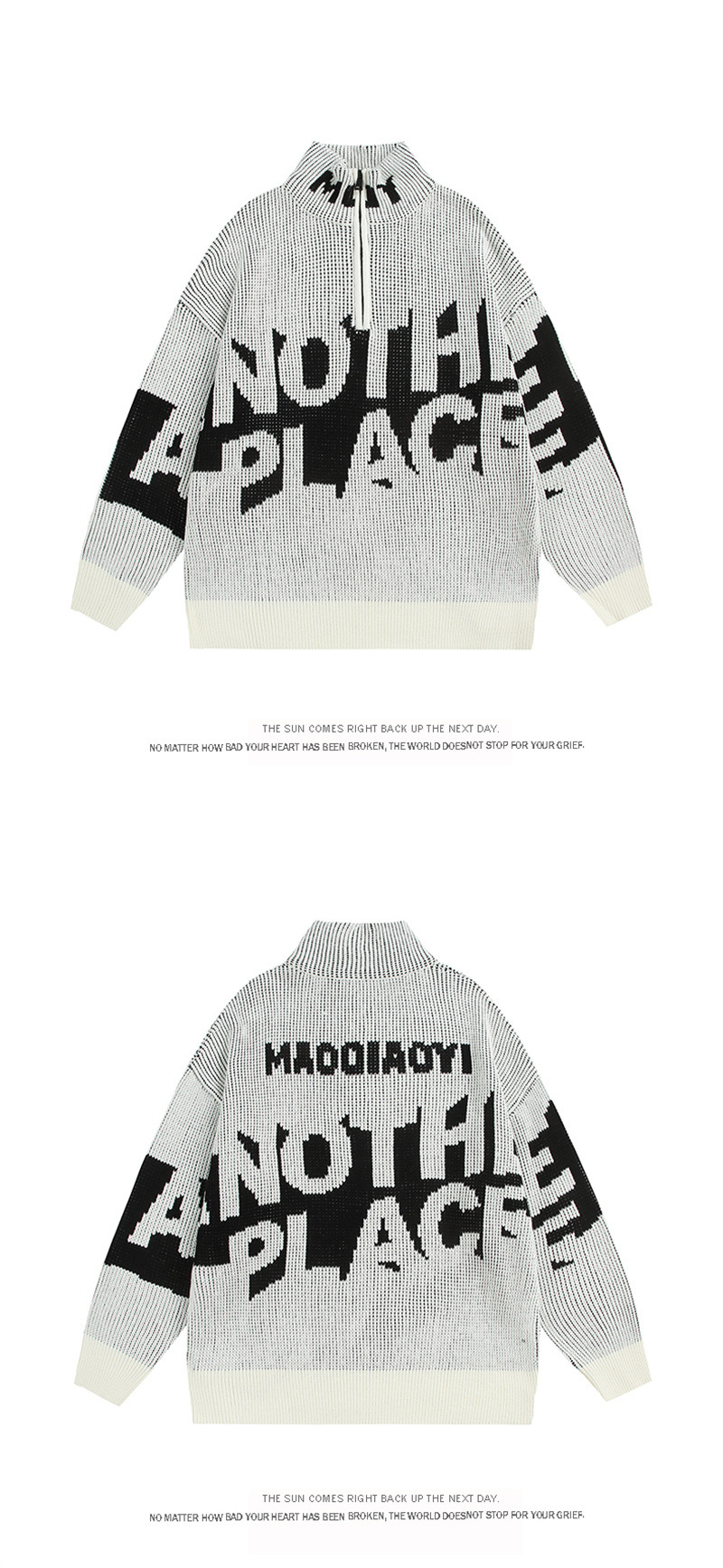 Japanese Fresh Oversized Funnel Neck Zipper Lettering Sweater