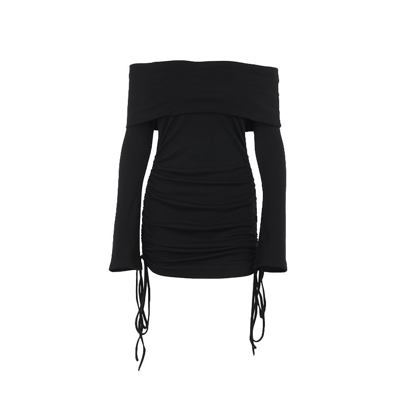 Exposed Neckline Full Arm Mini Dress