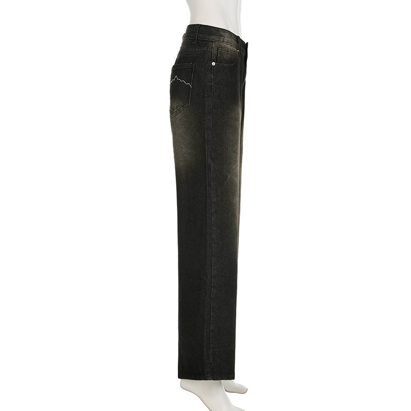 Retro high waisted loose washable street style minimalist straight leg casual pants
