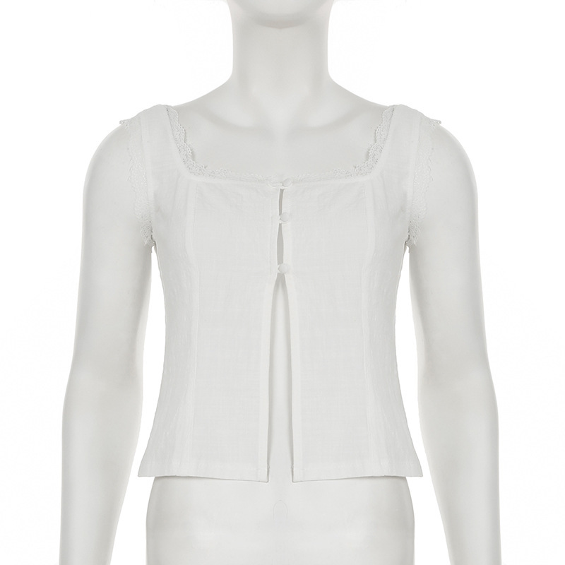 Geometric Neckline Eyelet Closure Paneled Vest