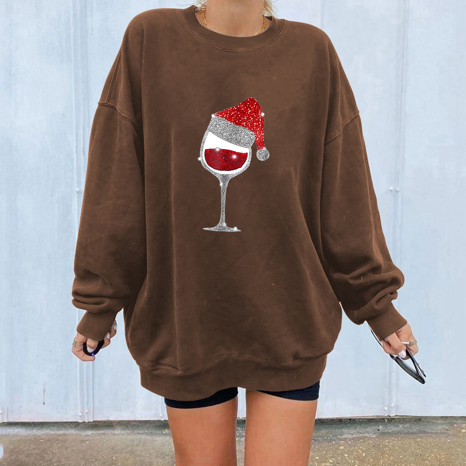 Women's Thick Bardot Hoodie with Holiday Goblet Graphic