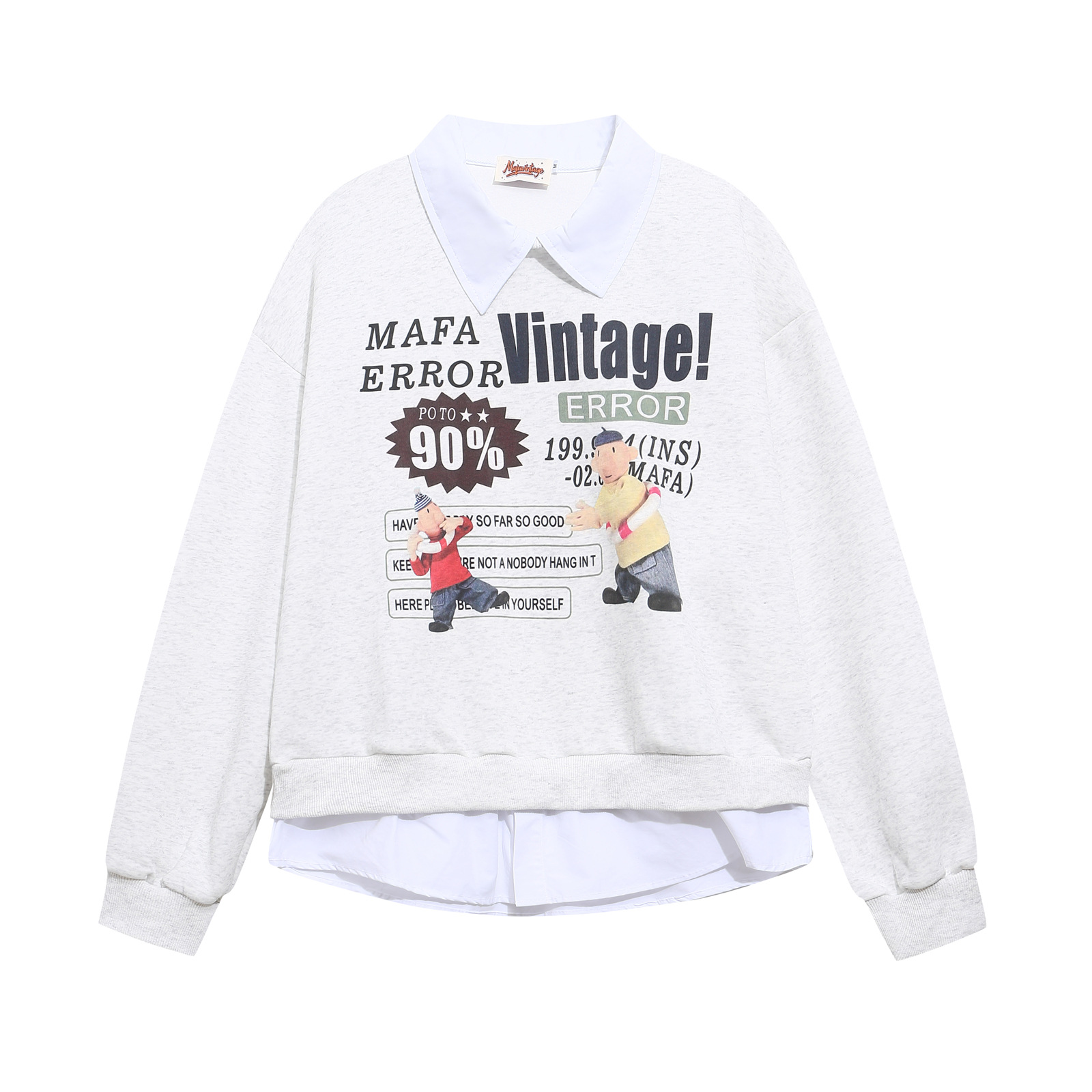 Vintage American Graphic Faux Layered Ribbed Collar Sweatshirt
