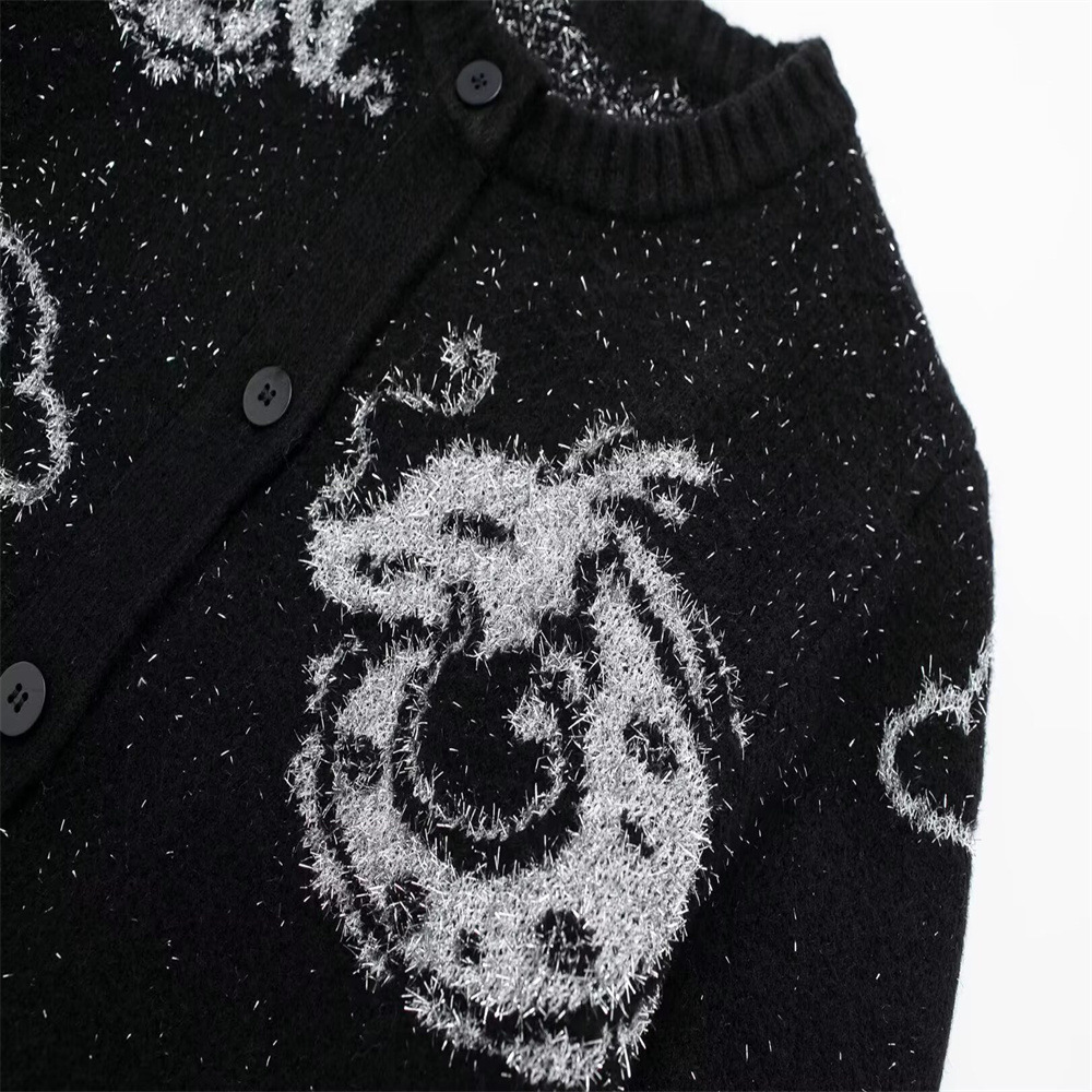 Plain Polyester Button-Up Sweater