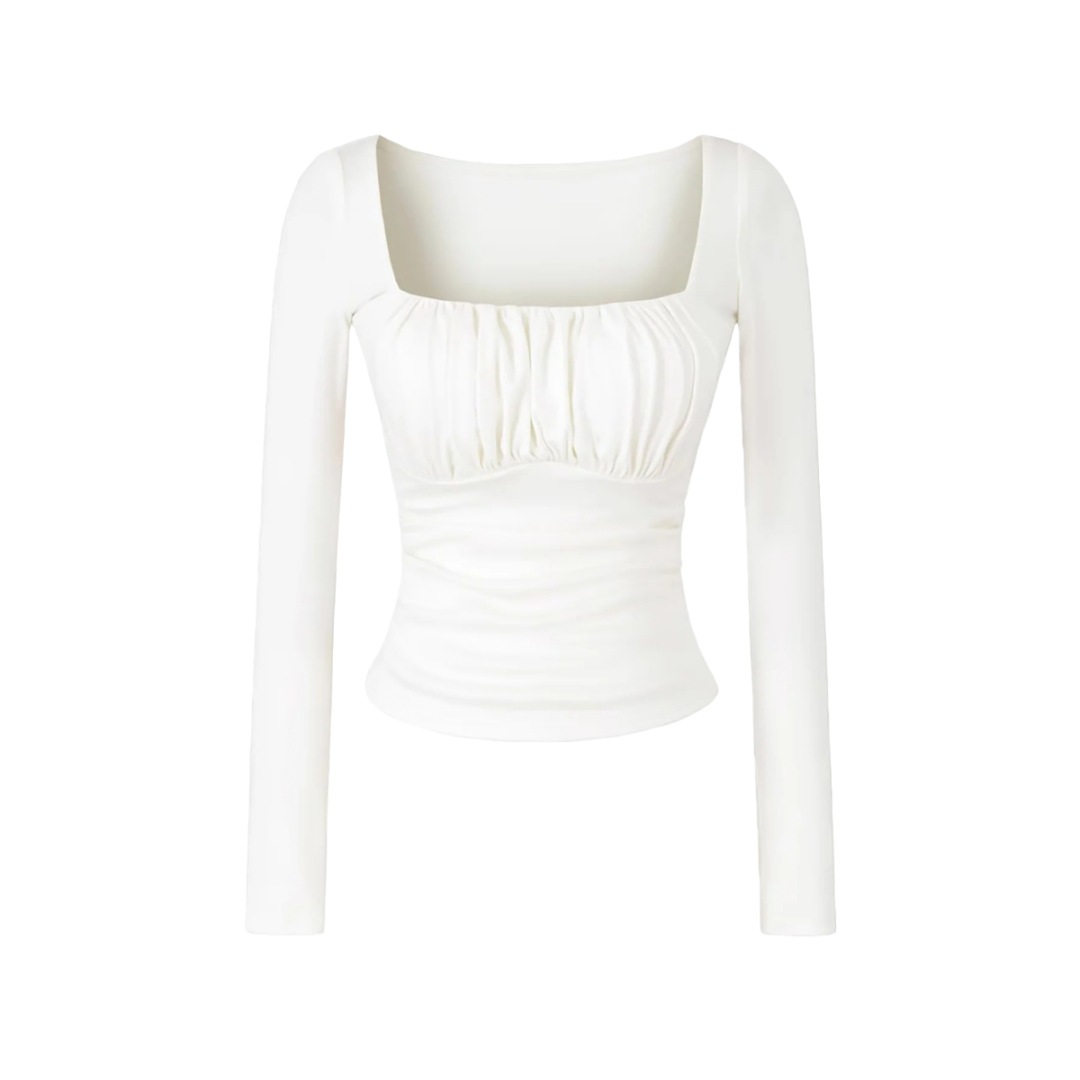 Spicy Wrist-Length Collarbone Cutout Structured Frill Fitted Tee