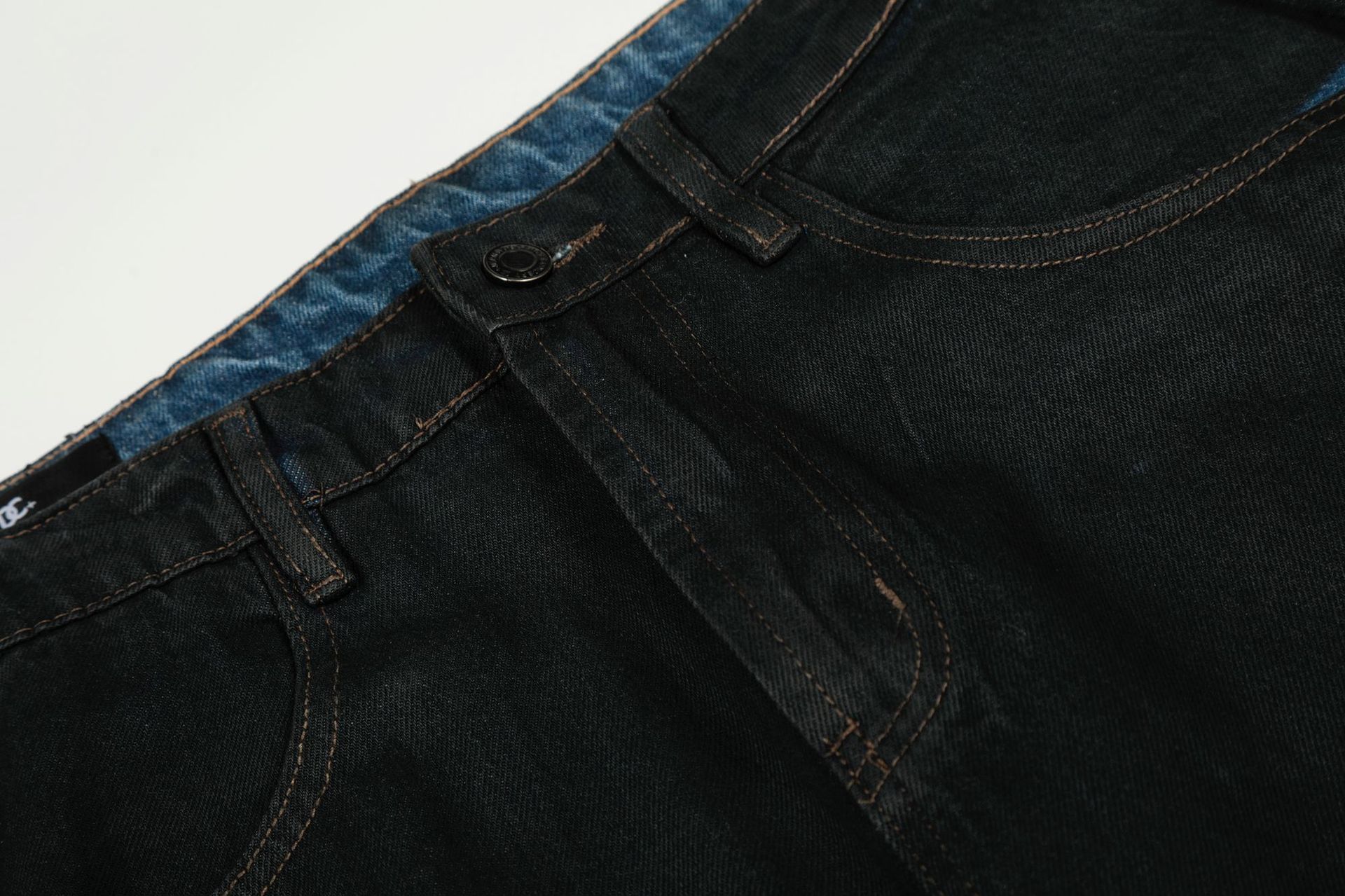 Street Retro High-End Waxed Black Craft Design Unisex Loose Dagger Cut Jeans