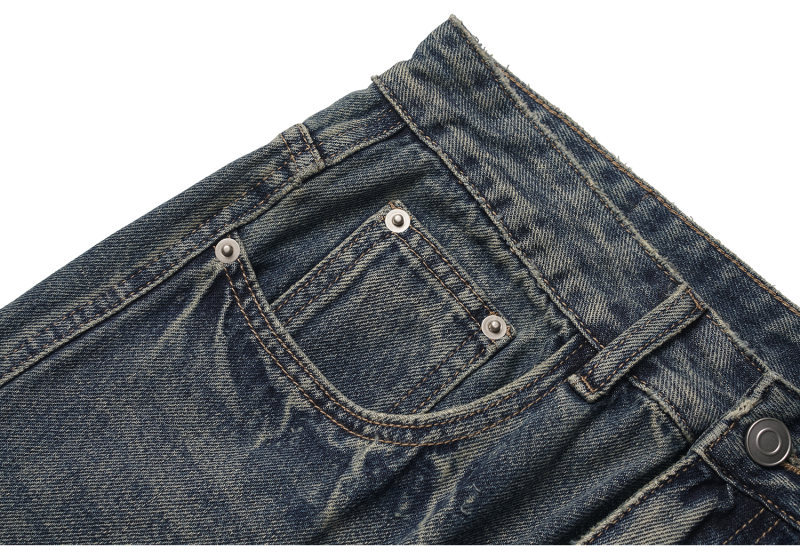 Washed Distressed Cat Whisker Pattern Loose Wide-Legged Knife-Edge Jeans