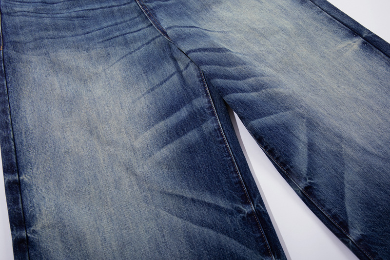 Vintage High-Quality INS Denim Pants Men High Street Washed Gradient Distressed Catwhisker Minimalist Wide-Leg Straight Leg Pants