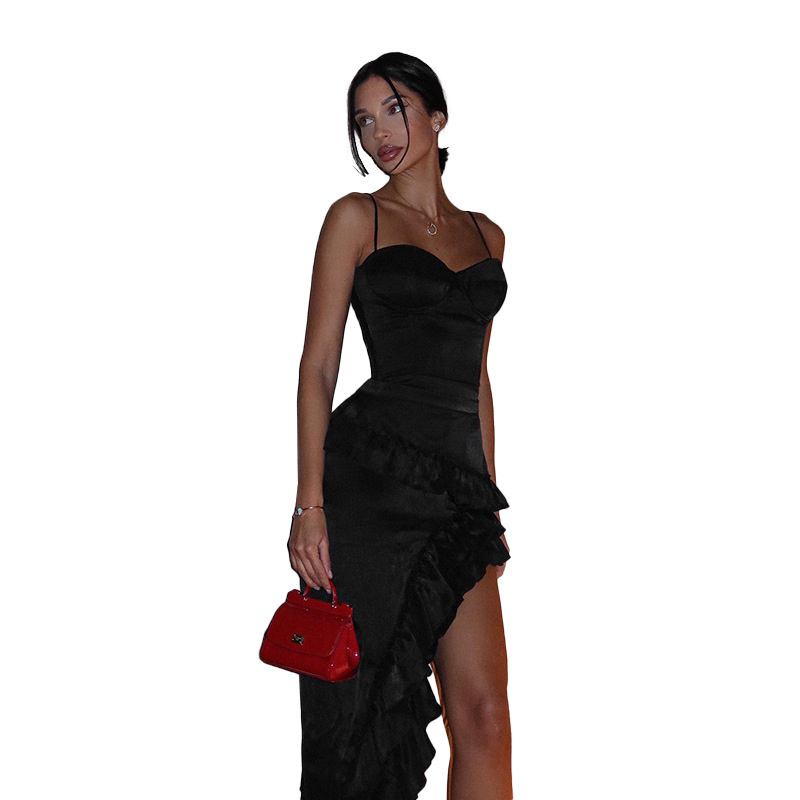 Structured Asymmetric Frilled High Waist Skirt