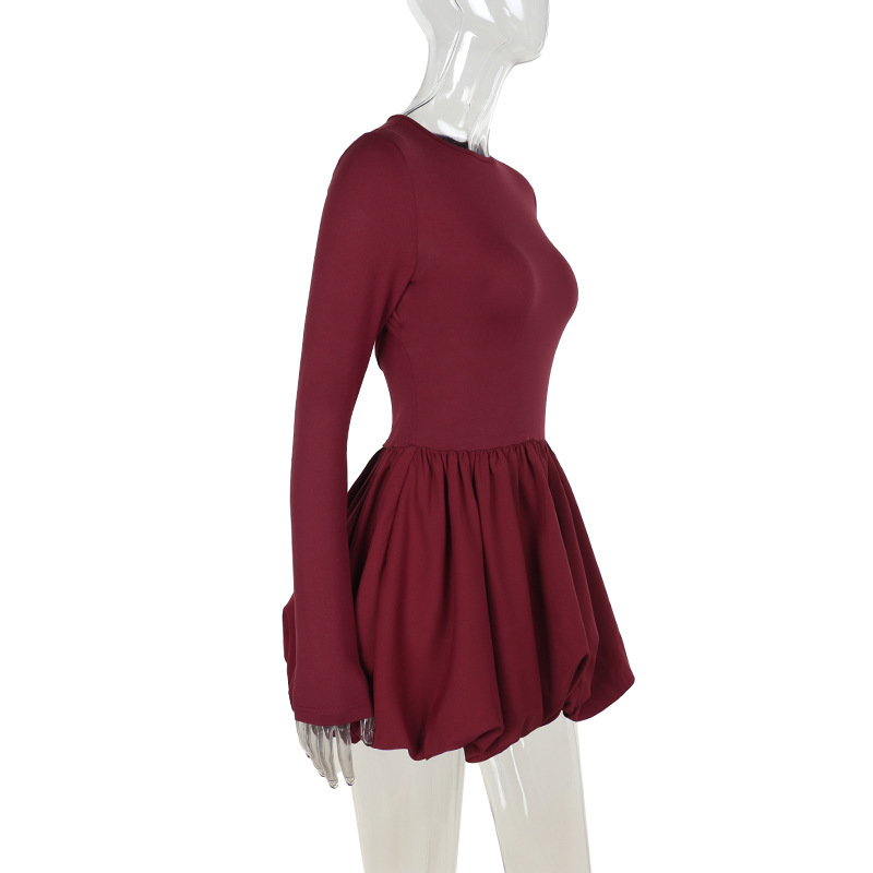 Crewneck Floral Knit Full Sleeve Openback Highwaist Dress