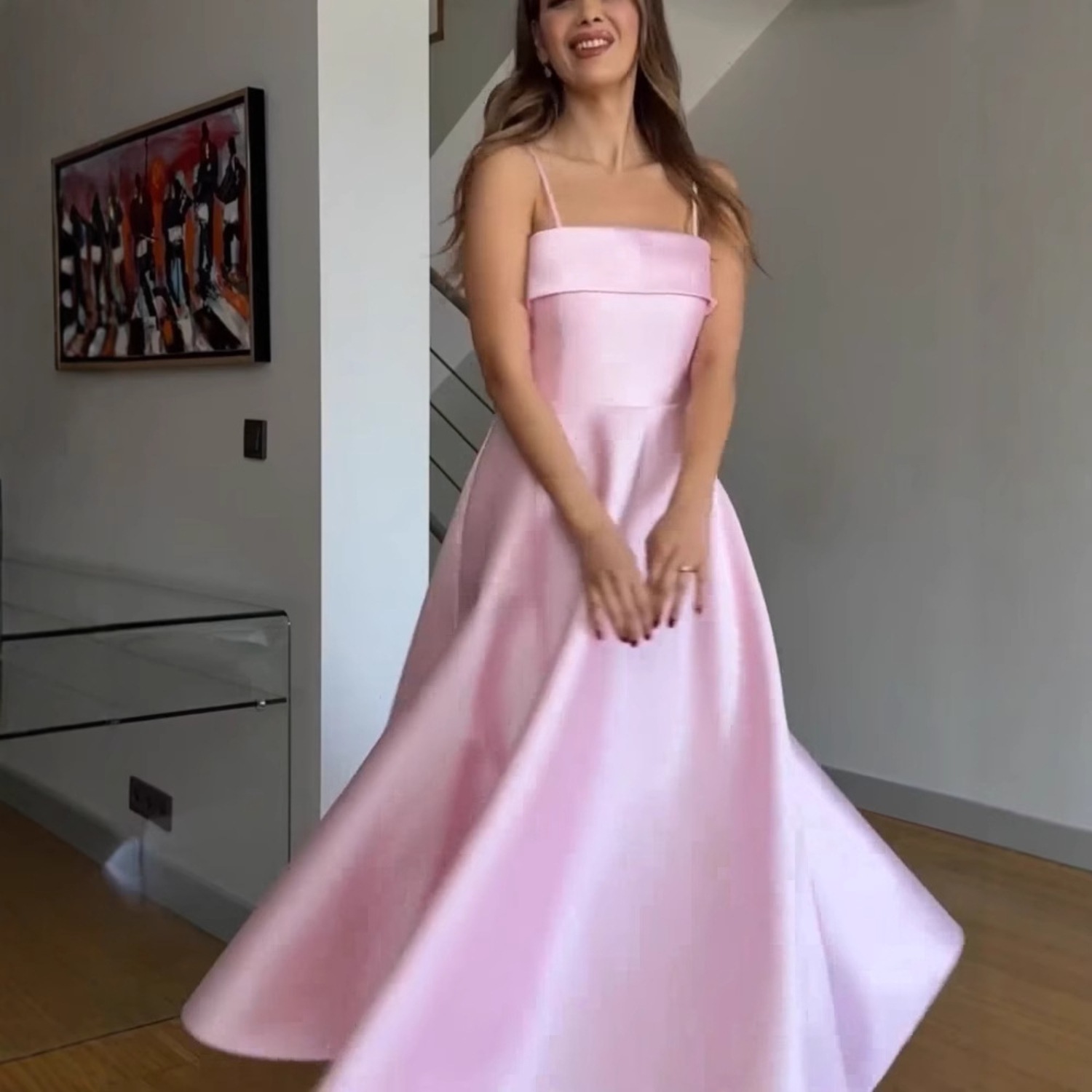 Satin suspender evening dress fashion dress