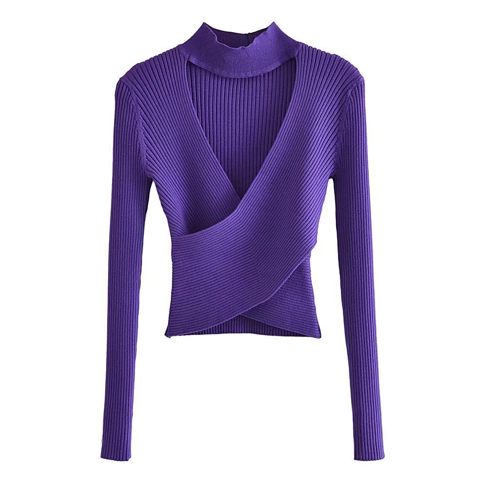 Autumn And Winter New Cross-Hollow Stretch Slim Ladies Cross-Knit Sweater Casual Wear