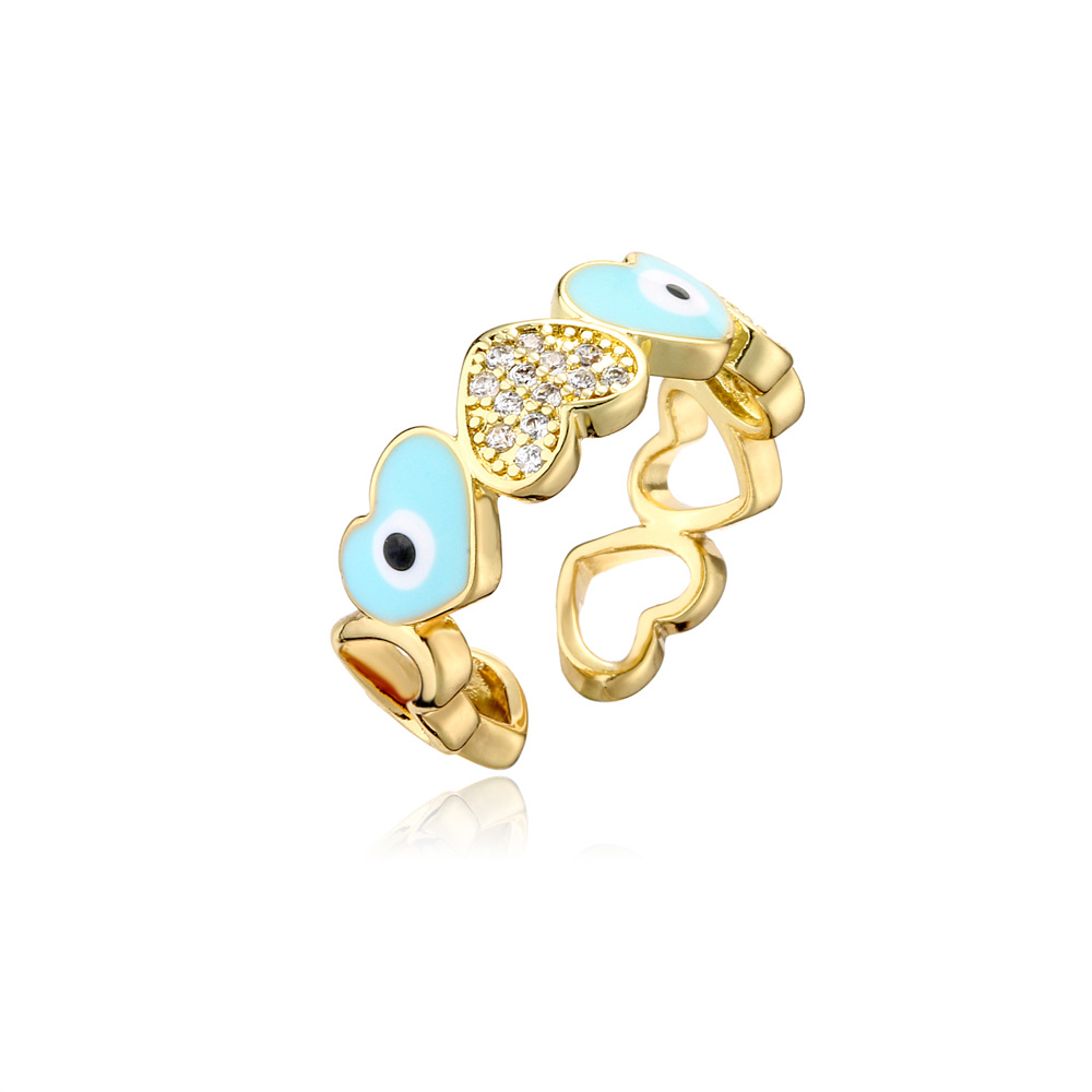 Hot selling new love oil drop zircon in Europe and America, devil's eye gold open ring for women