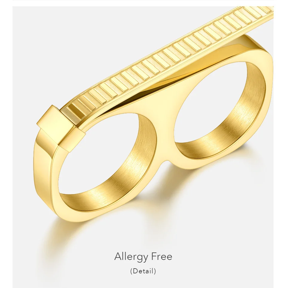 Cable Tie Knot Rings For Women Stainless Steel Gold Color Two Finger Ring Fashion Jewelry