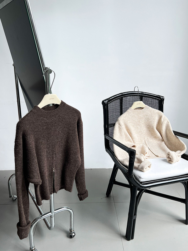 Korean Solid Long Sleeve Loose Crew Sweater