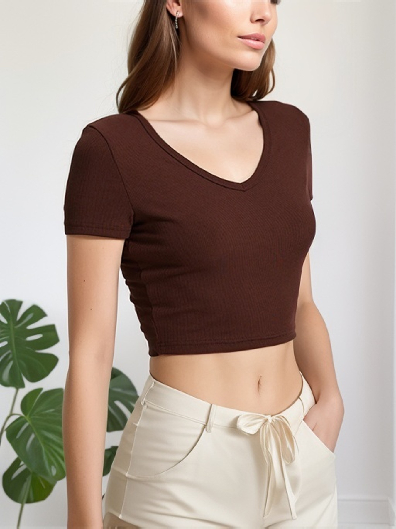 Sexy V-neck short sleeved top