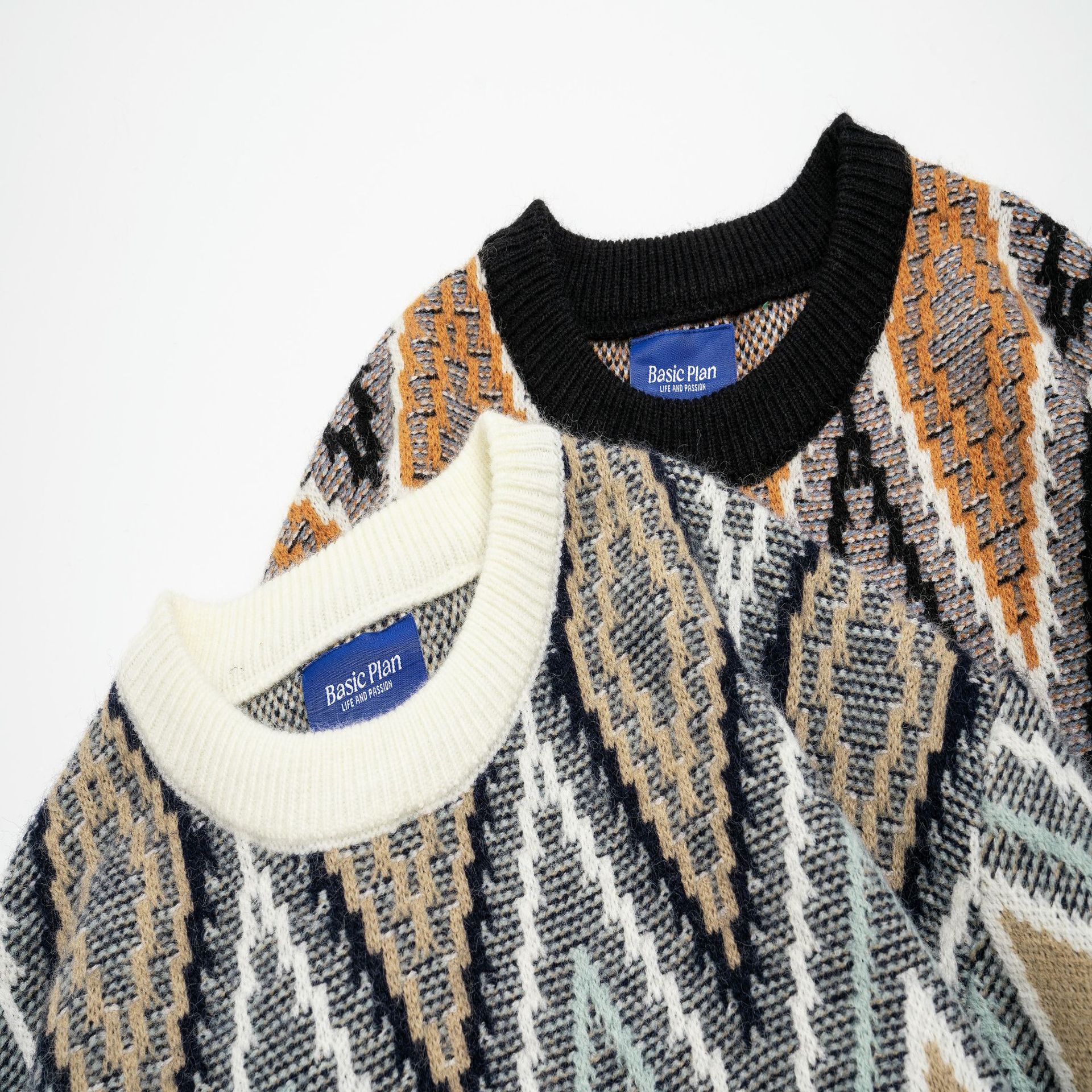 Japanese Workwear Two-Tone Oversized Crew Sweater