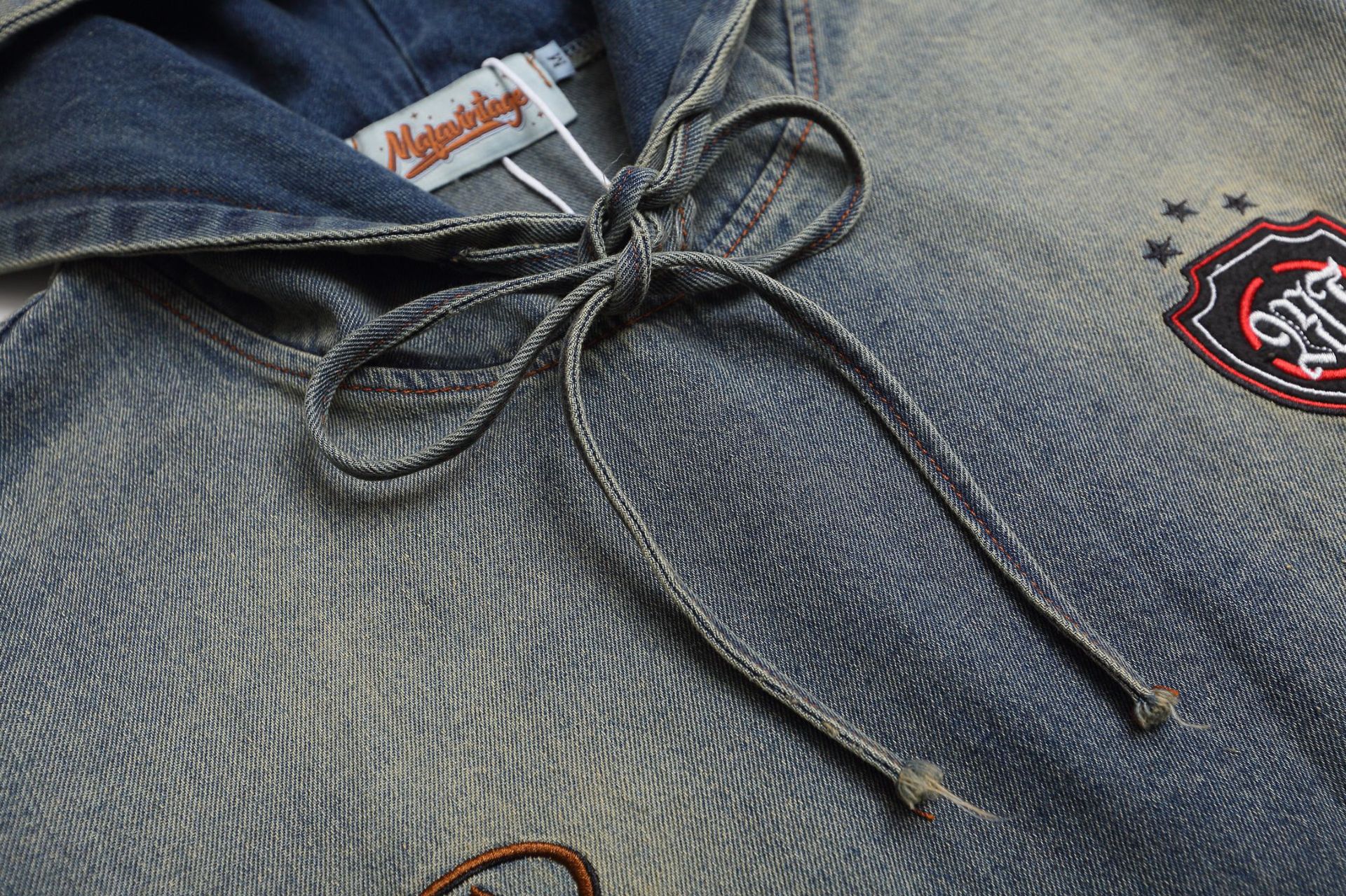Faded Blue Cotton Embellished Hoody