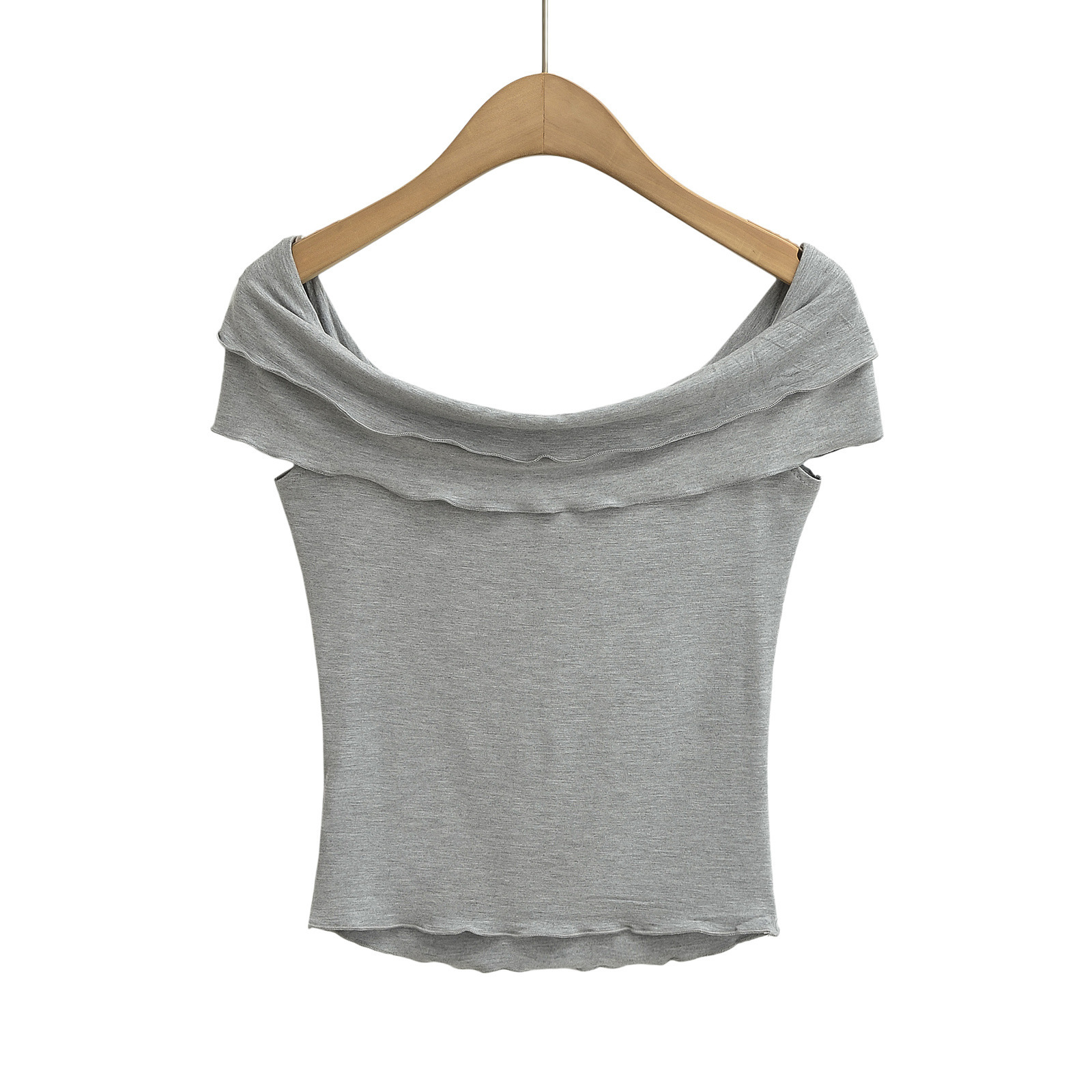 Sexy Asymmetric Neckline Cropped Sleeve Shirt