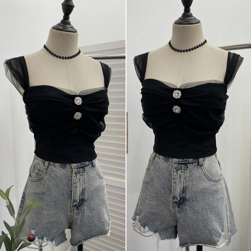 Sexy Slim Fit Solid Color Mesh Top