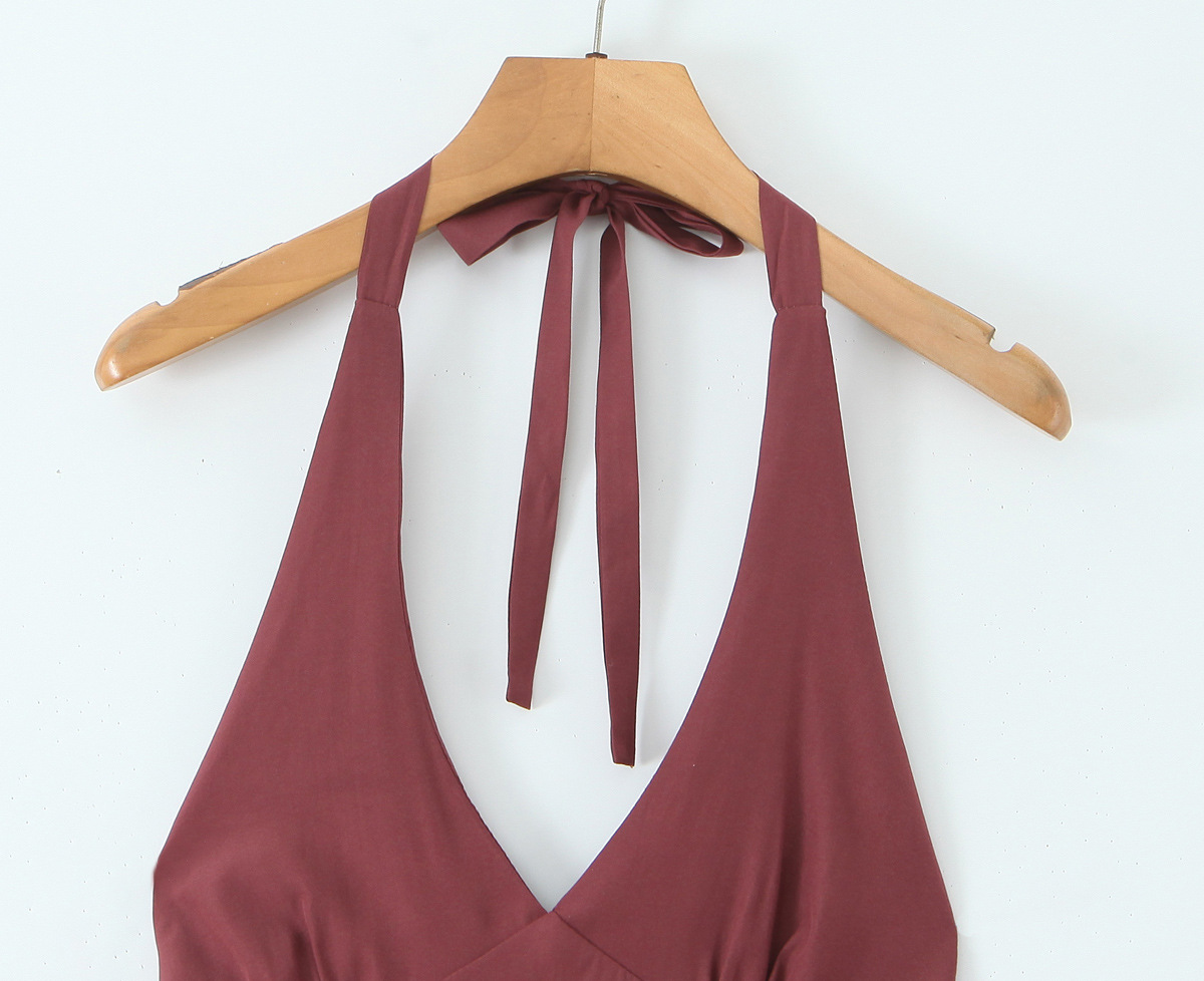Burgundy Rayon Halter Mini Skirt