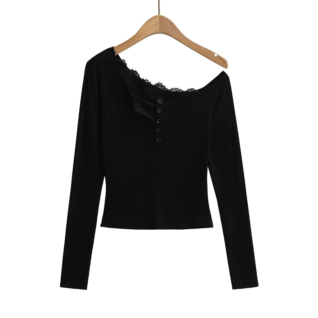 Ladies Plain Fitted Wrist-Length Angled Neck Tee