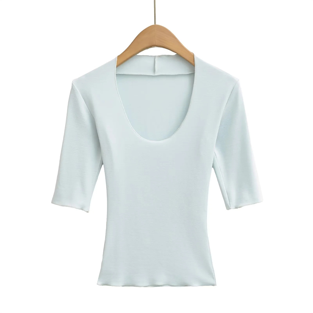 Elbow-Length Scoop Form-Fitting Spice Cropped Tee