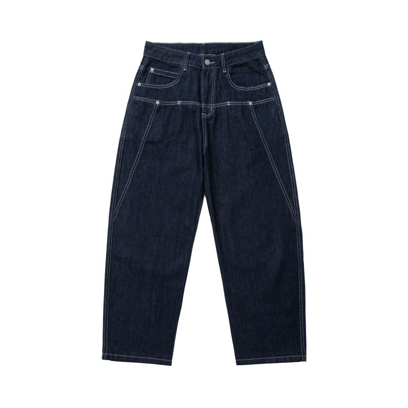 Denim Cargo Pants Men High Street Fashion Loose Wide Leg Casual Trousers