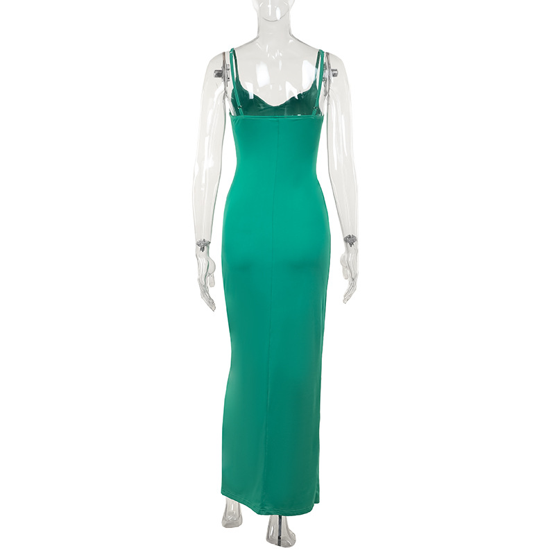 Spaghetti Strap Bodycon V-Neck High-Waist Split Maxi Dress