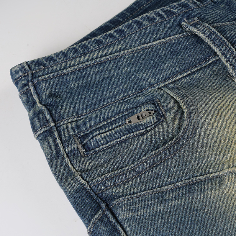 Split low waist straight leg small leg jeans
