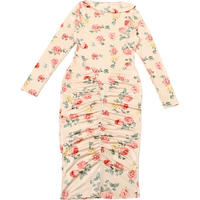 High Waist Asymmetric Full Sleeve Midi Pencil Dress